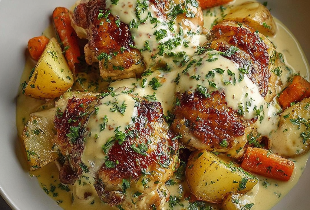Baked Chicken Thighs with Dijon Cream Sauce