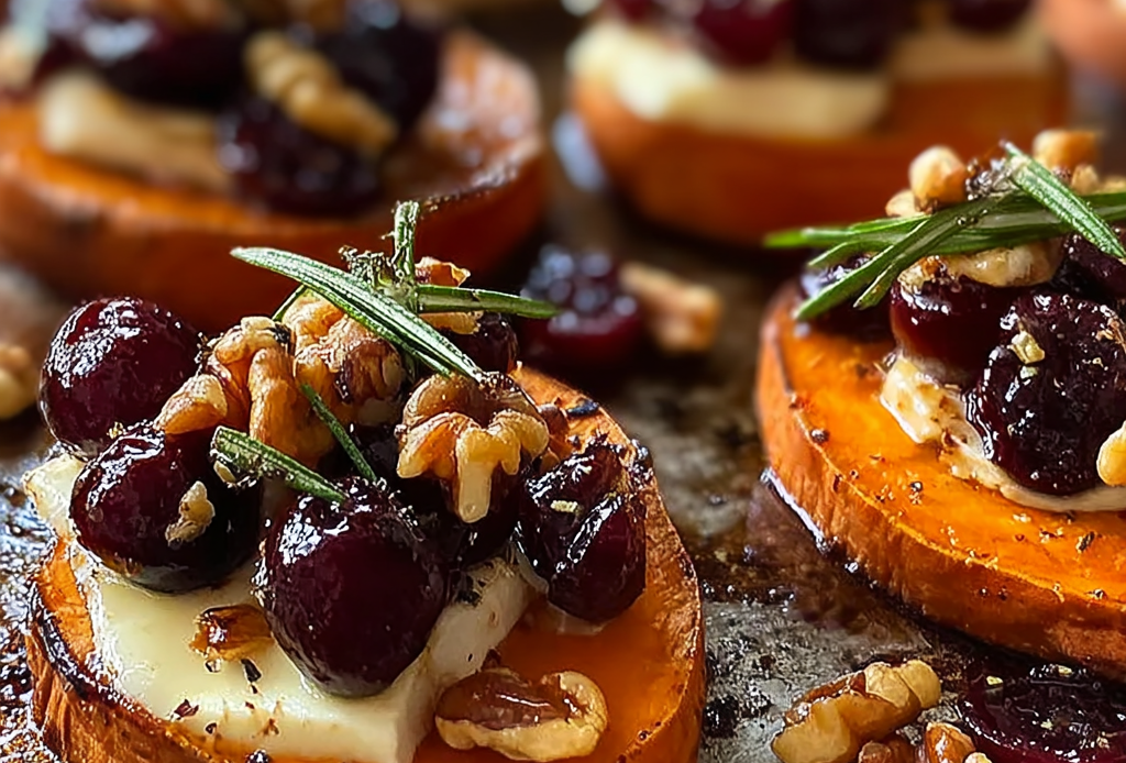 Baked Sweet Potato Rounds with Brie and Walnut Cherry Topping