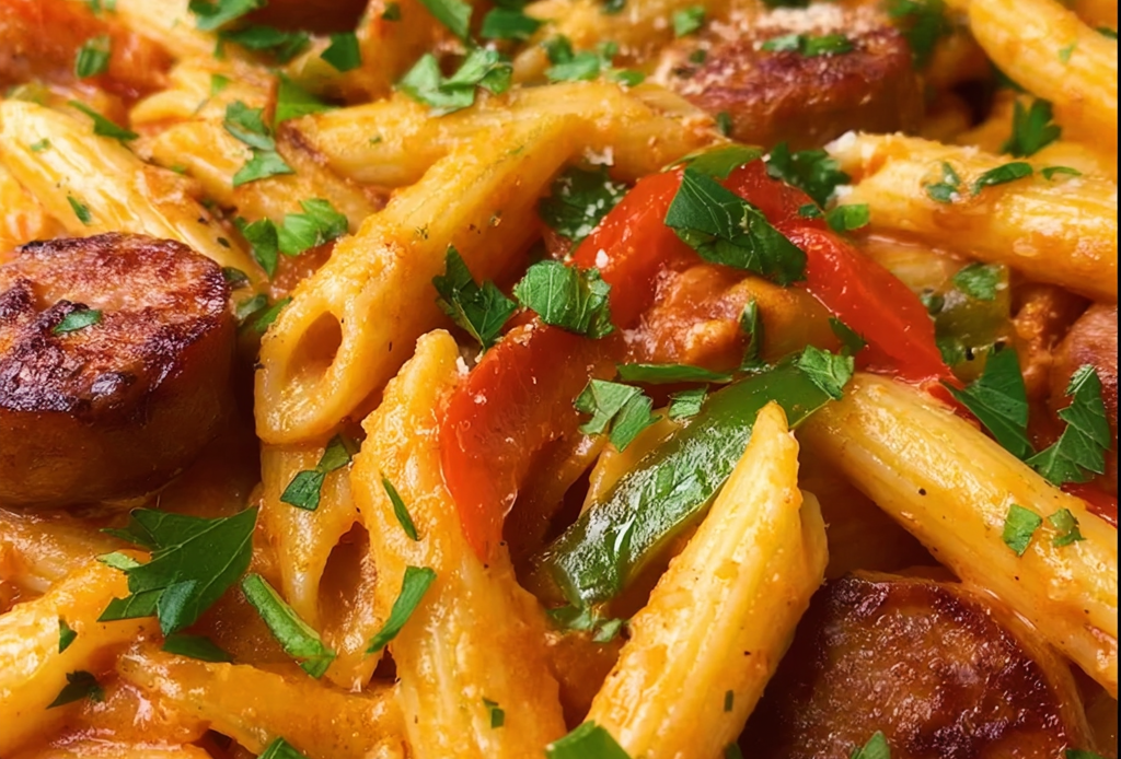 Cajun Sausage and Pasta with Bell Peppers