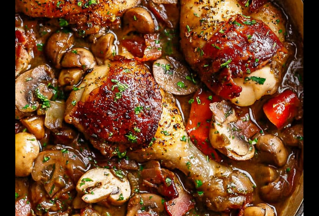 Coq au Vin with Bacon and Mushrooms
