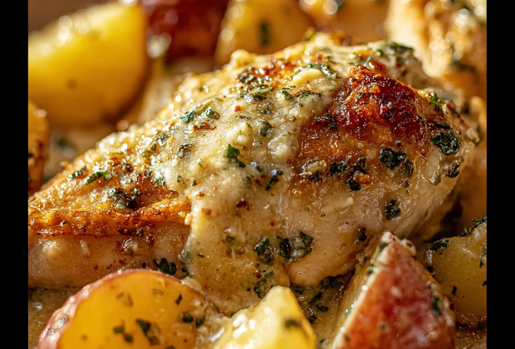 Creamy Garlic Parmesan Crockpot Chicken with Potatoes