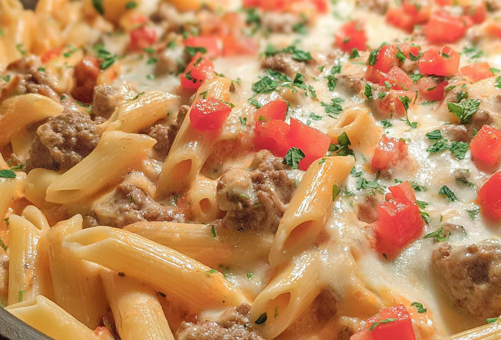 Creamy Rotel Sausage Pasta Bake