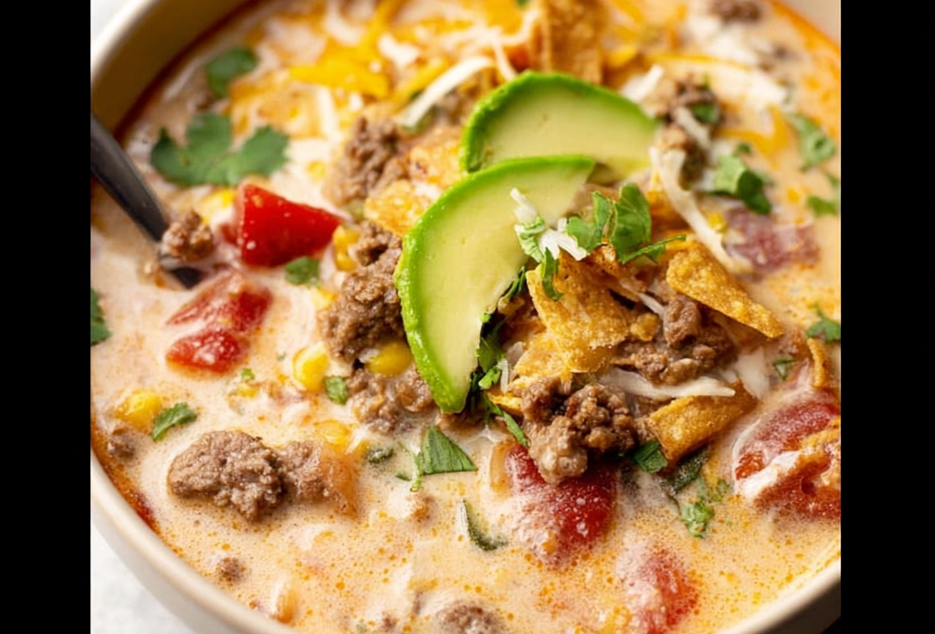 Creamy Taco Soup with Ground Beef