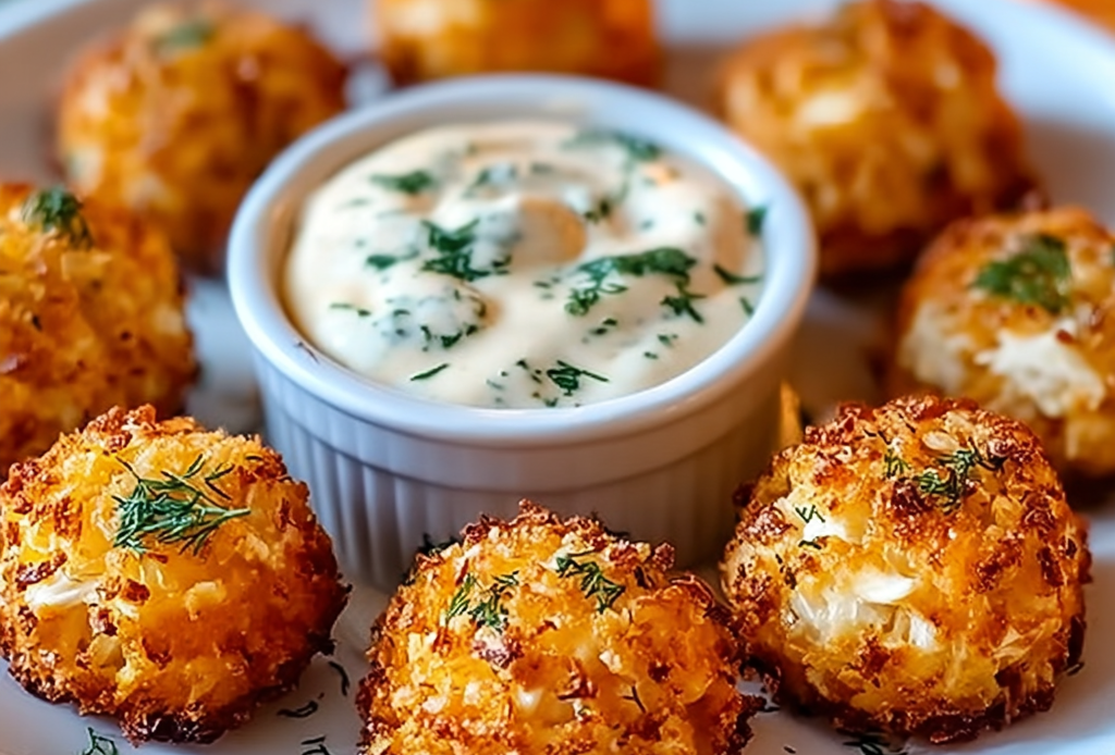 Crispy Crab Cake Bites with Lemon Dill Sauce