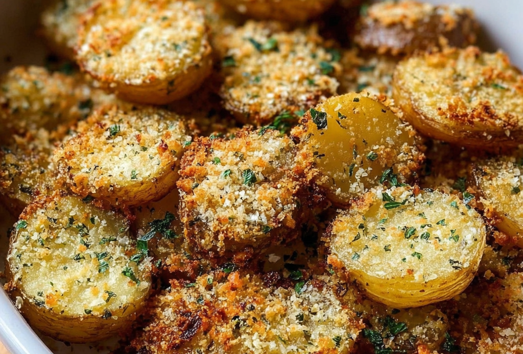 Crispy Garlic Parmesan Crusted Potatoes