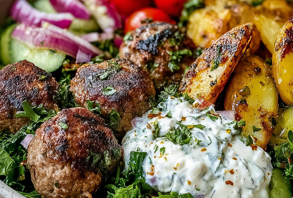 Greek Meatball Bowl with Tzatziki