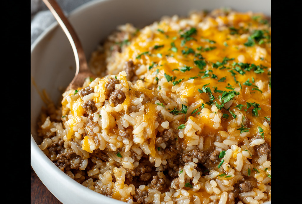 Ground Beef and Rice Casserole with Cheese