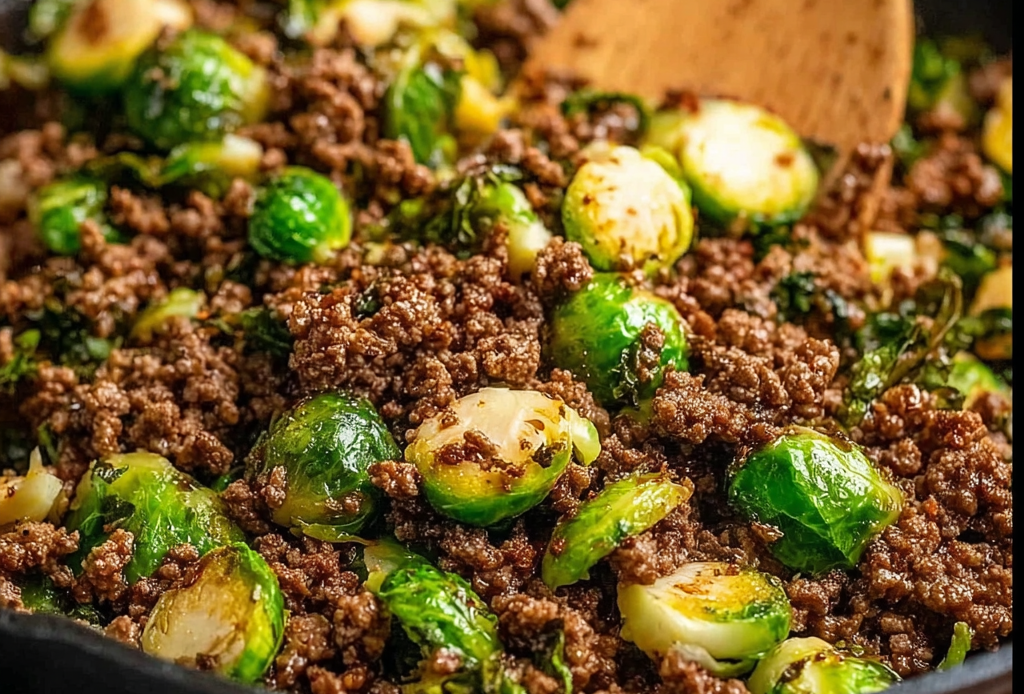 Ground Beef with Brussels Sprouts Skillet
