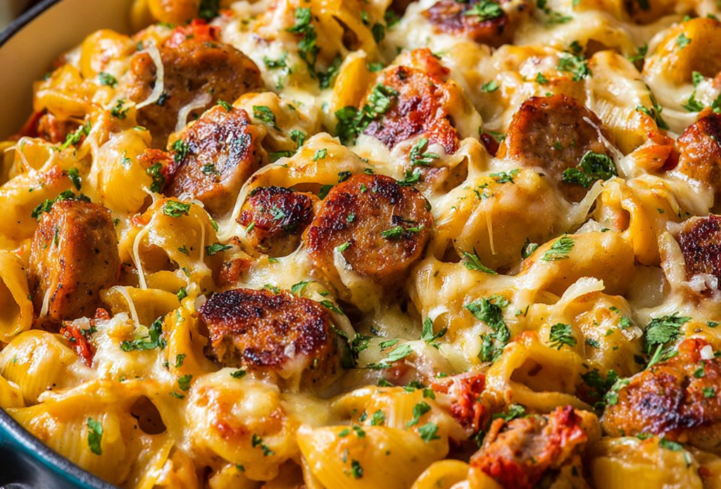 Smoked Chicken Sausage Pasta Bake