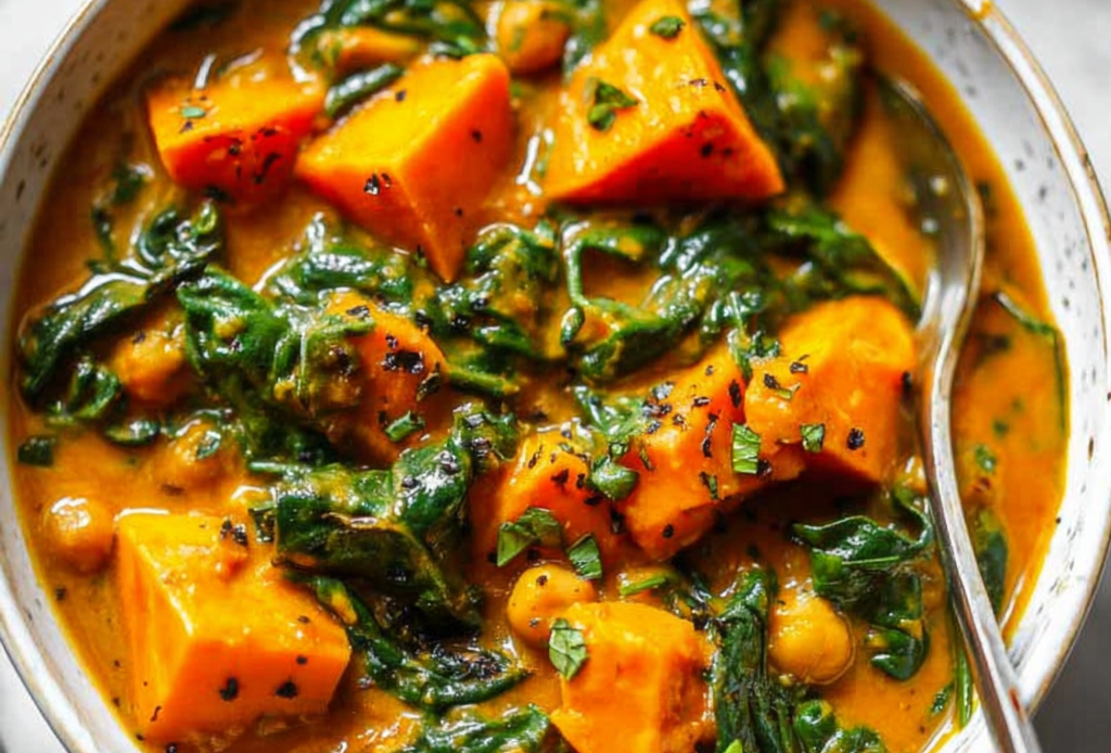 Sweet Potato Curry with Spinach and Chickpeas