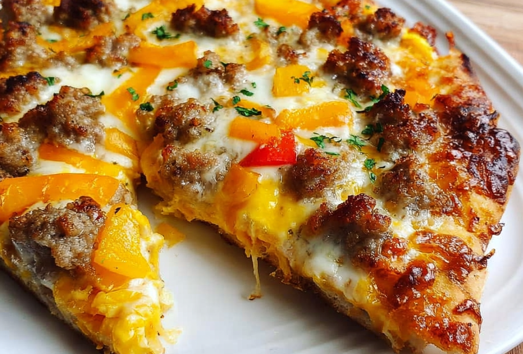 Air Fryer Sausage and Egg Breakfast Pizza