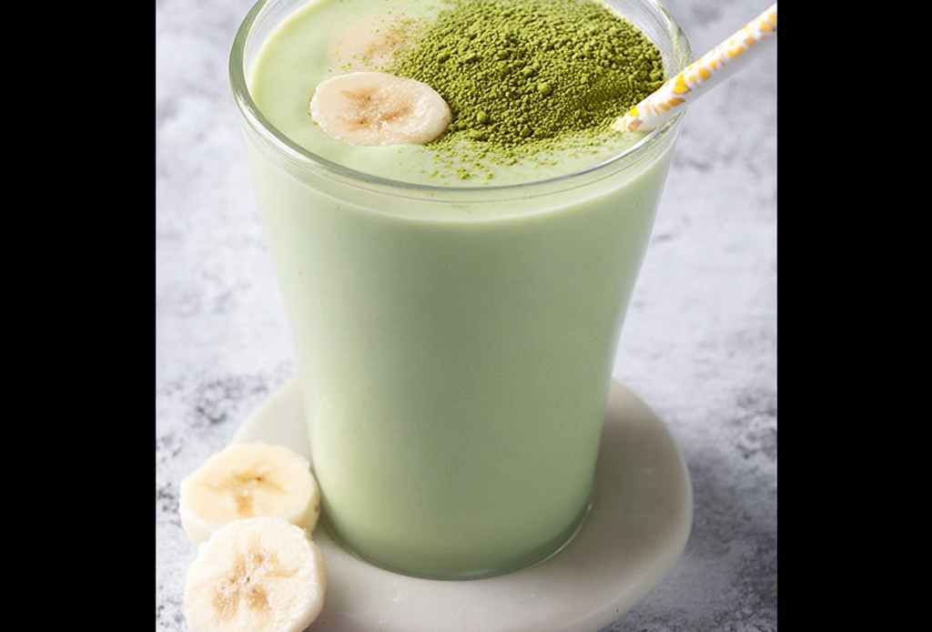 Banana and Matcha Smoothie Preparation