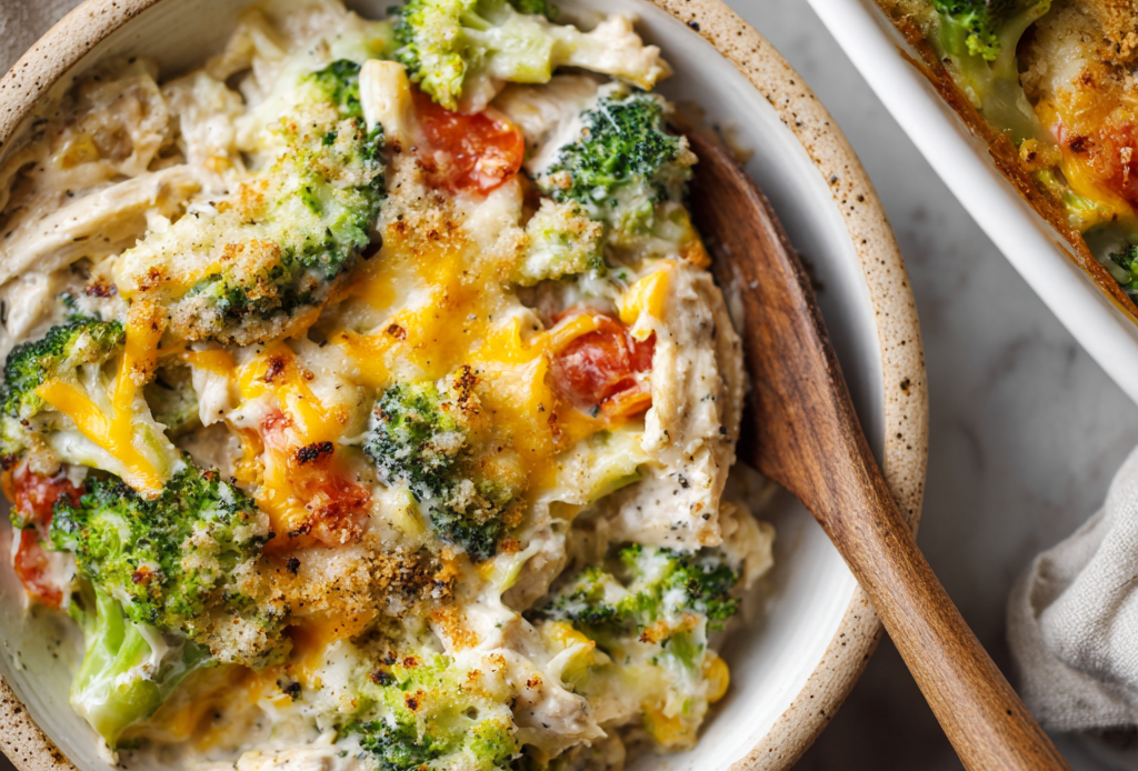 Broccoli Cheddar Bake with Lighter Ingredients