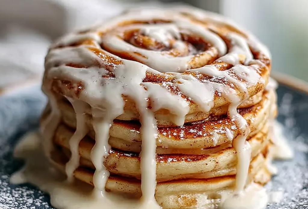 Cinnamon Roll Pancakes with Cream Cheese Glaze