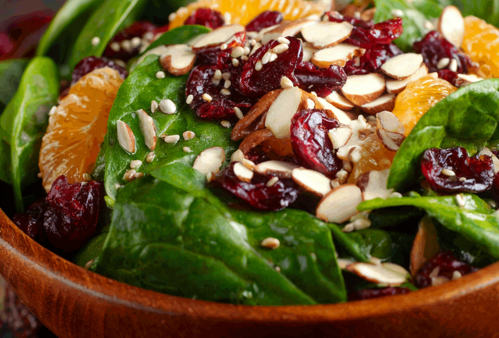 Cranberry Spinach Salad with Feta and Almonds