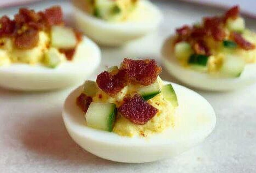 Cucumber Bacon Deviled Eggs