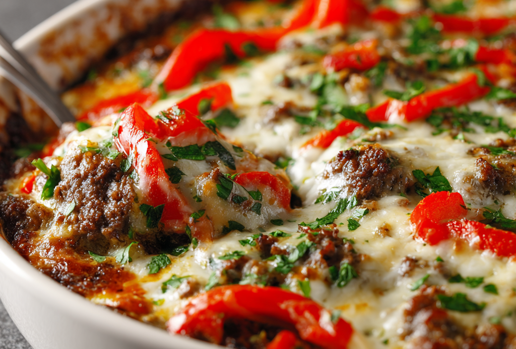 Philly Cheesesteak Casserole for Low-Carb Diets