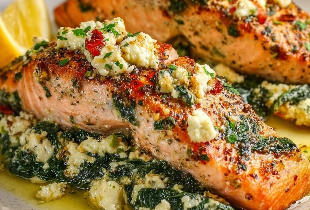 Spinach and Feta Stuffed Salmon